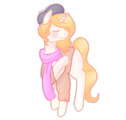 Size: 1280x1219 | Tagged: safe, artist:riina-arts, oc, oc only, oc:strawberry swirl, pony, unicorn, beret, clothes, female, hat, mare, scarf, simple background, solo, transparent background