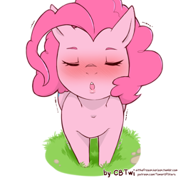 Size: 1200x1200 | Tagged: safe, artist:cold-blooded-twilight, pinkie pie, earth pony, pony, g4, blushing, cute, diapinkes, eyes closed, female, grass, kissing, kissy face, mare, offscreen character, open mouth, pov, shivering, solo