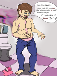 Size: 2160x2880 | Tagged: safe, artist:mcsplosion, part of a set, human, clothes, high res, male, male nipples, nipples, nudity, partial nudity, solo, toilet, topless, transformation, transgender transformation