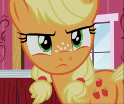 Size: 1121x938 | Tagged: safe, screencap, applejack, earth pony, pony, g4, where the apple lies, butt, cropped, female, freckles, glare, plot, serious, solo, teenage applejack, teenager