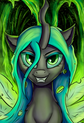 Size: 697x1013 | Tagged: safe, artist:foxpit, queen chrysalis, changeling, changeling queen, g4, bust, female, looking at you, portrait, smiling, solo