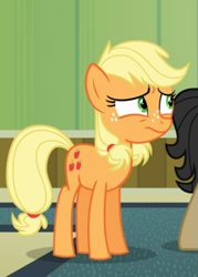 Size: 463x646 | Tagged: safe, screencap, applejack, earth pony, pony, g4, where the apple lies, cropped, female, freckles, nervous, solo, teenage applejack, teenager