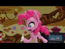 Size: 800x600 | Tagged: safe, edit, pinkie pie, rainbow dash, earth pony, pegasus, pony, cake off, g4.5, my little pony: stop motion short, animated, cake, cheer up, destruction, eyes closed, fail, falling down, female, flying, food, frosting, gif, laughing, sad, smiling, stop motion, wings