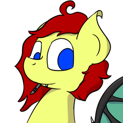 Size: 1080x1080 | Tagged: safe, artist:gamer-shy, oc, oc only, oc:gamershy yellowstar, pony, blue eyes, hooked ears, messy mane, red mane, simple background, solo, stylus, white background, yellow fur