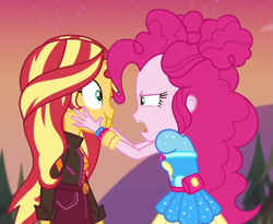 Size: 1001x821 | Tagged: safe, screencap, pinkie pie, sunset shimmer, equestria girls, equestria girls specials, g4, my little pony equestria girls: better together, my little pony equestria girls: sunset's backstage pass, cropped, female