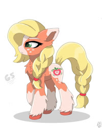 Size: 819x1024 | Tagged: artist needed, source needed, safe, applejack, earth pony, pony, g4, applejack (g5 concept leak), braid, braided tail, coat markings, female, g5 concept leak style, g5 concept leaks, hooves, mare, redesign, simple background, solo