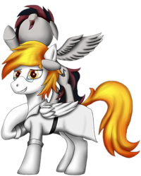 Size: 1058x1323 | Tagged: safe, artist:sweeper, oc, oc only, oc:aurelia, pegasus, pony, 2020 community collab, derpibooru community collaboration, duo, glasses, looking at you, png, simple background, transparent background