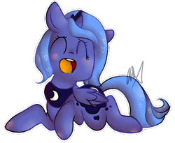 Size: 528x434 | Tagged: safe, artist:lunechapaillini, princess luna, alicorn, pony, g4, blushing, cute, eyes closed, female, filly, heart, lunabetes, open mouth, simple background, solo, transparent background, woona, younger