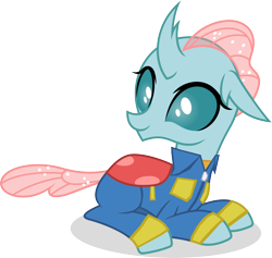 Size: 5000x4741 | Tagged: safe, edit, editor:crisx284, ocellus, changedling, changeling, g4, clothes, digimon, digimon frontier, female, jp shibayama, prone, simple background, solo, transparent background