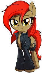 Size: 1304x2220 | Tagged: safe, artist:wenni, derpibooru exclusive, oc, oc only, oc:dala vault, earth pony, pony, 2020 community collab, derpibooru community collaboration, clothes, female, jacket, looking at you, mare, simple background, solo, thigh bands, transparent background
