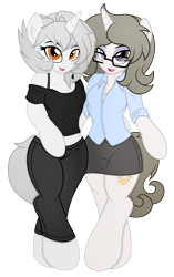 Size: 2377x3780 | Tagged: safe, artist:php134, oc, oc only, oc:solaria, oc:sunlight stellaris, unicorn, semi-anthro, 2020 community collab, derpibooru community collaboration, arm hooves, blouse, chest fluff, clothes, glasses, high res, midriff, pants, simple background, skirt, transparent background