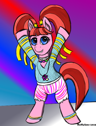 Size: 528x690 | Tagged: safe, artist:huffylime, pacific glow, earth pony, pony, clothes, dancing, female, mare, pigtails, solo