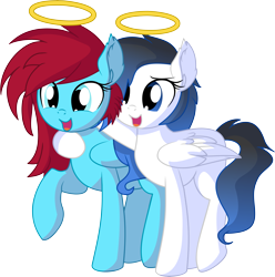 Size: 7091x7149 | Tagged: safe, artist:cyanlightning, oc, oc only, oc:autumn moon, oc:frozen tears, pegasus, pony, 2020 community collab, derpibooru community collaboration, .svg available, absurd resolution, duo, ear fluff, feels, female, folded wings, hair over one eye, halo, mare, memorial, simple background, transparent background, vector, wings