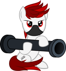 Size: 626x674 | Tagged: safe, artist:phancestorm, oc, oc only, oc:losventronomous, earth pony, pony, mask, rocket launcher, simple background, sitting, solo, transparent background, vector