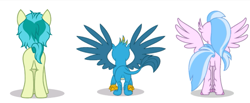 Size: 1019x420 | Tagged: safe, artist:twilight-twinkle, gallus, sandbar, silverstream, classical hippogriff, griffon, hippogriff, pony, g4, butt, female, gallass, high quality, male, plot, plotline, rear view, sandbutt, simple background, size difference, size error, streambutt, white background