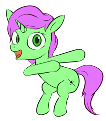 Size: 1400x1600 | Tagged: safe, artist:stoopedhooy, oc, oc only, oc:spark gap, pony, unicorn, 2020 community collab, derpibooru community collaboration, colt, dab, green eyes, male, photo, simple background, smiling, solo, standing, transparent background
