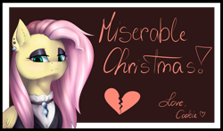 Size: 1280x753 | Tagged: safe, artist:creativecocoacookie, fluttershy, pegasus, pony, g4, abstract background, clothes, ear piercing, earring, eyeshadow, female, fluttergoth, frown, heartbreak, jewelry, lidded eyes, looking at you, makeup, mare, merry christmas, piercing, solo