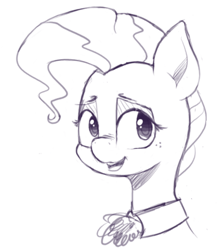 Size: 780x885 | Tagged: safe, artist:pinkberry, mayor mare, pony, g4, ascot, drawpile, freckles, monochrome, simple background, simple shading, sketch, smiling, solo, white background