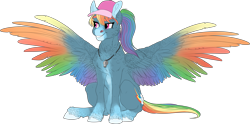 Size: 3961x1965 | Tagged: safe, artist:loladotz, rainbow dash, pony, g4, alternate design, backwards cutie mark, cap, colored wings, female, hat, multicolored wings, rainbow wings, solo, whistle, wings