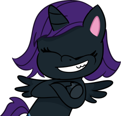 Size: 2538x2425 | Tagged: safe, artist:poniidesu, oc, oc only, oc:nyx, alicorn, pony, g4.5, my little pony: pony life, alicorn oc, cute, eyes closed, female, filly, foal, grin, high res, horn, nyxabetes, simple background, smiling, solo, transparent background, wings