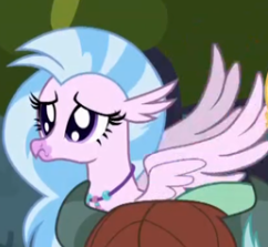 Size: 242x223 | Tagged: safe, screencap, silverstream, yona, hippogriff, yak, g4, school daze, cropped, cute, diastreamies, offscreen character, puppy dog eyes, solo focus, spread wings, wings