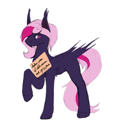 Size: 2000x2000 | Tagged: safe, artist:lilac, oc, oc only, oc:lilac mist, bat pony, pony, 2020 community collab, derpibooru community collaboration, bat pony oc, bat wings, high res, sign, simple background, solo, text, transparent background, wings