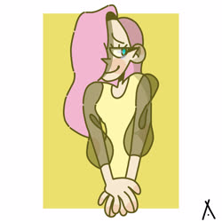 Size: 3000x3000 | Tagged: safe, artist:criatffit, fluttershy, human, g4, blushing, clothes, female, hair over one eye, high res, humanized, see-through, solo, tank top