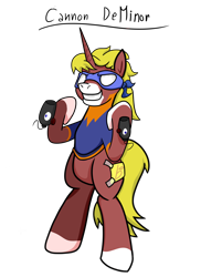 Size: 5100x7014 | Tagged: safe, artist:khaki-cap, oc, oc only, oc:cannon de minor, oc:cannon deminor, pony, 2020 community collab, derpibooru community collaboration, cannon gloves, funny, horn, party, party hero, simple background, solo, transparent background, unicorn oc