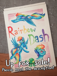 Size: 2080x2773 | Tagged: safe, artist:puggie, rainbow dash, tank, pony, g4, advertisement, female, for sale, high res, solo, traditional art, watercolor painting