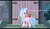 Size: 1024x600 | Tagged: safe, edit, edited screencap, screencap, silverstream, classical hippogriff, hippogriff, g4, school daze, apple, castle, claw hold, female, folded wings, food, happy, looking at something, outdoors, raised claw, solo, stairs, text edit, wings