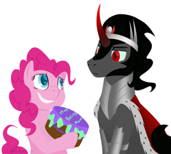 Size: 1000x900 | Tagged: safe, artist:enigmadoodles, king sombra, pinkie pie, g4, cake, food, smiling, text