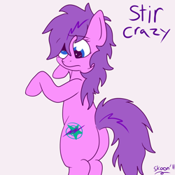 Size: 1500x1500 | Tagged: safe, artist:skoon, oc, oc only, oc:stir crazy, pony, unicorn, bipedal, broken horn, colored, female, flat colors, horn, simple background, solo, wall eyed