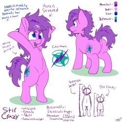 Size: 2000x2000 | Tagged: safe, artist:skoon, oc, oc only, oc:stir crazy, pony, unicorn, bipedal, colored, female, flat colors, high res, reference sheet, simple background, solo