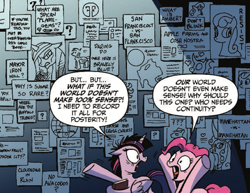 Size: 719x554 | Tagged: safe, artist:andy price, idw, official comic, bon bon, observer (g4), pinkie pie, princess cadance, queen chrysalis, sweetie belle, sweetie drops, twilight sparkle, alicorn, earth pony, pony, g4, rainbow falls, reflections, spoiler:comic, spoiler:comic19, bioshock infinite, book, breaking the fourth wall, cloudsdale, comic, continuity, cosa nostra, cropped, doctor who, dodge city, don't blink, duo, evil cadance, female, fringe, grin, implied buffalo tribes, implied crossover, implied iron will, implied rare sugar, looking at you, manehattan, mare, mayor iron will, messy mane, meta, mirror universe, open mouth, question mark, resist, reversalis, san flankcisco, san franciscolt, smiling, speech bubble, star trek, twilight sparkle (alicorn), vox populi, wide eyes