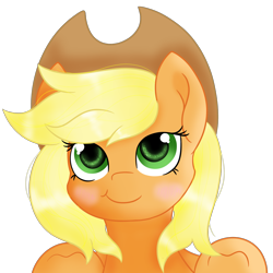 Size: 1280x1280 | Tagged: safe, artist:rainbowtashie, applejack, pony, g4, :t, alternate hairstyle, blushing, bust, cute, female, jackabetes, loose hair, mare, portrait, simple background, smiling, solo, transparent background
