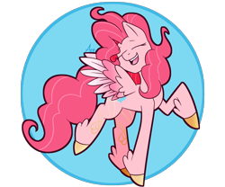 Size: 1200x1000 | Tagged: safe, artist:spaded aces, pinkie pie, pegasus, pony, g4, female, g5 concept leak style, g5 concept leaks, pegasus pinkie pie, pinkie pie (g5 concept leak), race swap, redesign, simple background, solo, wings