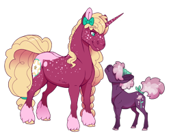Size: 3280x2600 | Tagged: safe, artist:jackiebloom, oc, oc:ambrosia apple, oc:crystal corolla, earth pony, pony, unicorn, appaloosa, brother and sister, coat markings, female, half-siblings, high res, magical lesbian spawn, male, mare, offspring, parent:big macintosh, parent:cheerilee, parent:sugar belle, parents:sugarlee, parents:sugarmac, realistic horse legs, siblings, simple background, size difference, socks (coat markings), stallion, transgender, transparent background
