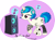 Size: 4833x3558 | Tagged: safe, artist:shinta-girl, dj pon-3, vinyl scratch, pony, unicorn, icey-verse, g4, alternate hairstyle, commission, female, headphones, horn, horn ring, implied lesbian, implied octavia melody, implied scratchtavia, implied shipping, mare, music notes, raised hoof, ring, short hair, simple background, solo, subwoofer, tattoo, transparent background, vector, wedding ring