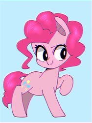 Size: 768x1024 | Tagged: safe, artist:destroyer_aky, pinkie pie, earth pony, pony, g4, blue background, cute, diapinkes, female, mare, simple background, solo