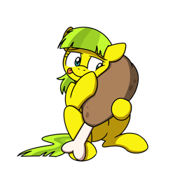 Size: 2000x2000 | Tagged: safe, artist:sugar morning, oc, oc only, oc:lemon drop, pony, bone, commissioner:lemondrop, drumstick, female, food, high res, kitchen eyes, licking, licking lips, meat, simple background, solo, tongue out, transparent background