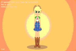 Size: 1667x1111 | Tagged: safe, artist:creativeli3, applejack, equestria girls, g4, my little pony equestria girls: better together, adobe animate, adobe flash, animated, arms, belt, boots, breasts, bust, clothes, collar, cowboy hat, denim skirt, female, fingers, freckles, gif, hand, happy, hat, lege, long hair, ponytail, puppet rig, rotating, shirt, short sleeves, skirt, smiling, solo, spinning, standing, teenager, turnaround, you spin me right round