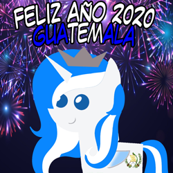 Size: 960x960 | Tagged: safe, artist:archooves, oc, oc only, oc:princess guatemala, alicorn, pony, 2020, alicorn oc, female, fireworks, guatemala, happy new year, holiday, horn, mare, nation ponies, pointy ponies, ponified, smiling, solo, spanish