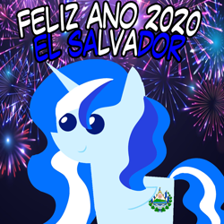 Size: 960x960 | Tagged: safe, artist:archooves, oc, oc only, oc:princess el salvador, alicorn, pony, 2020, alicorn oc, el salvador, female, fireworks, happy new year, holiday, horn, mare, nation ponies, pointy ponies, ponified, smiling, solo, spanish