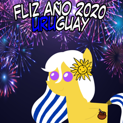 Size: 960x960 | Tagged: safe, artist:archooves, oc, oc only, pegasus, pony, 2020, female, fireworks, happy new year, holiday, mare, nation ponies, pointy ponies, ponified, smiling, solo, spanish, uruguay