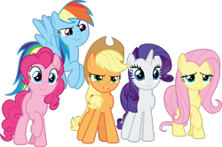 Size: 2652x1766 | Tagged: safe, artist:frownfactory, applejack, fluttershy, pinkie pie, rainbow dash, rarity, earth pony, pegasus, pony, unicorn, g4, the last problem, .svg available, applejack's hat, cowboy hat, female, hat, horn, mare, remane five, simple background, svg, transparent background, vector, wings