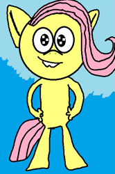 Size: 371x560 | Tagged: artist needed, safe, fluttershy, anthro, unguligrade anthro, g4, 1000 hours in ms paint, female, solo, style emulation, teeth, the loud house