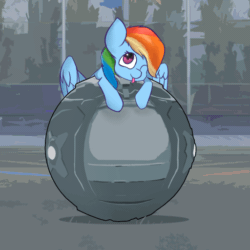 Size: 512x512 | Tagged: safe, artist:rainyvisualz, rainbow dash, pegasus, pony, animated, ball, cute, dashabetes, female, gif, mare, one eye closed, perfect loop, rocket league, solo, tongue out, wink