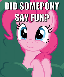 Size: 887x1077 | Tagged: safe, edit, edited screencap, screencap, pinkie pie, earth pony, pony, g4, secrets and pies, caption, cropped, female, image macro, meme, solo, text