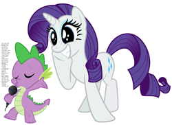 Size: 2157x1573 | Tagged: safe, artist:shadowgtr, artist:sollace, edit, rarity, spike, pony, g4, female, male, microphone, ship:sparity, shipping, show accurate, simple background, straight, white background
