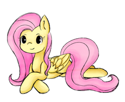 Size: 676x548 | Tagged: safe, artist:sylphoflife, fluttershy, pegasus, pony, g4, crossed hooves, cute, female, folded wings, mare, prone, shyabetes, simple background, smiling, solo, three quarter view, white background, wings